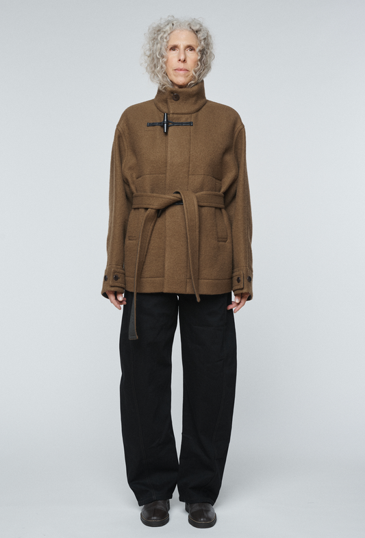short brown wool duffle coat