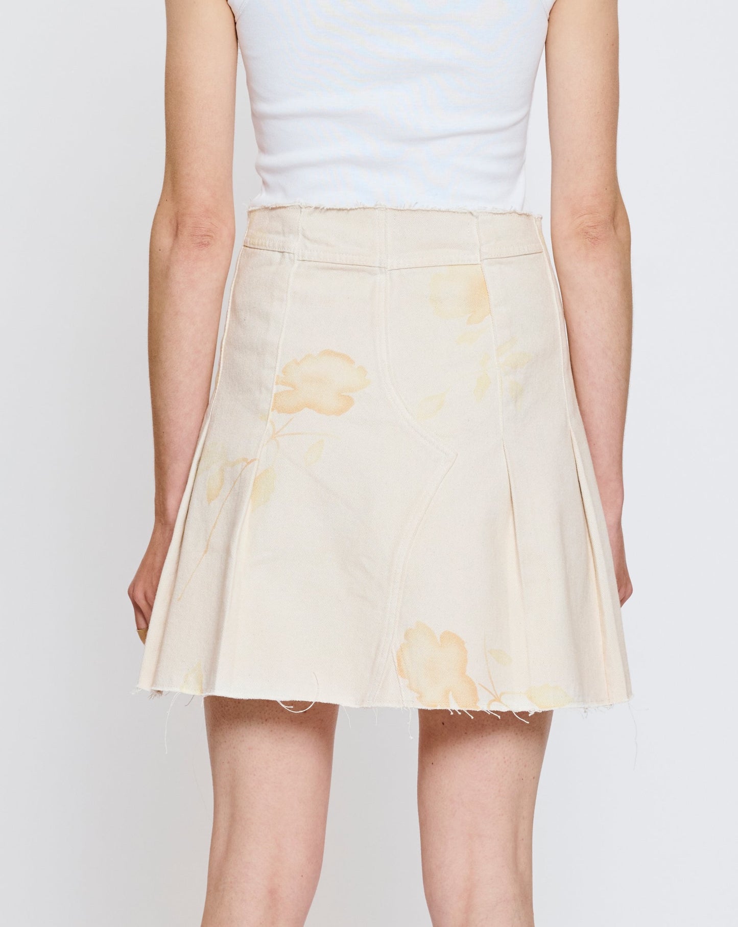 Pleated Wrap Skirt in Flower Print Denim