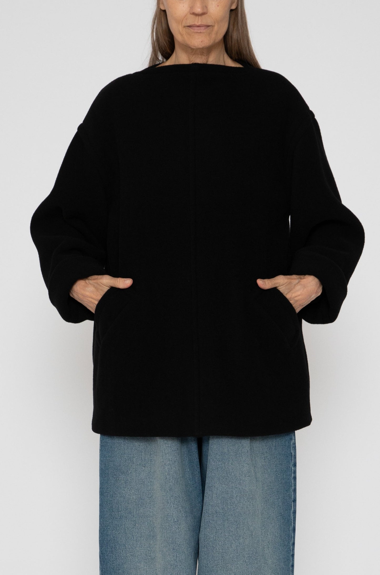 Wool Coat Top in Black