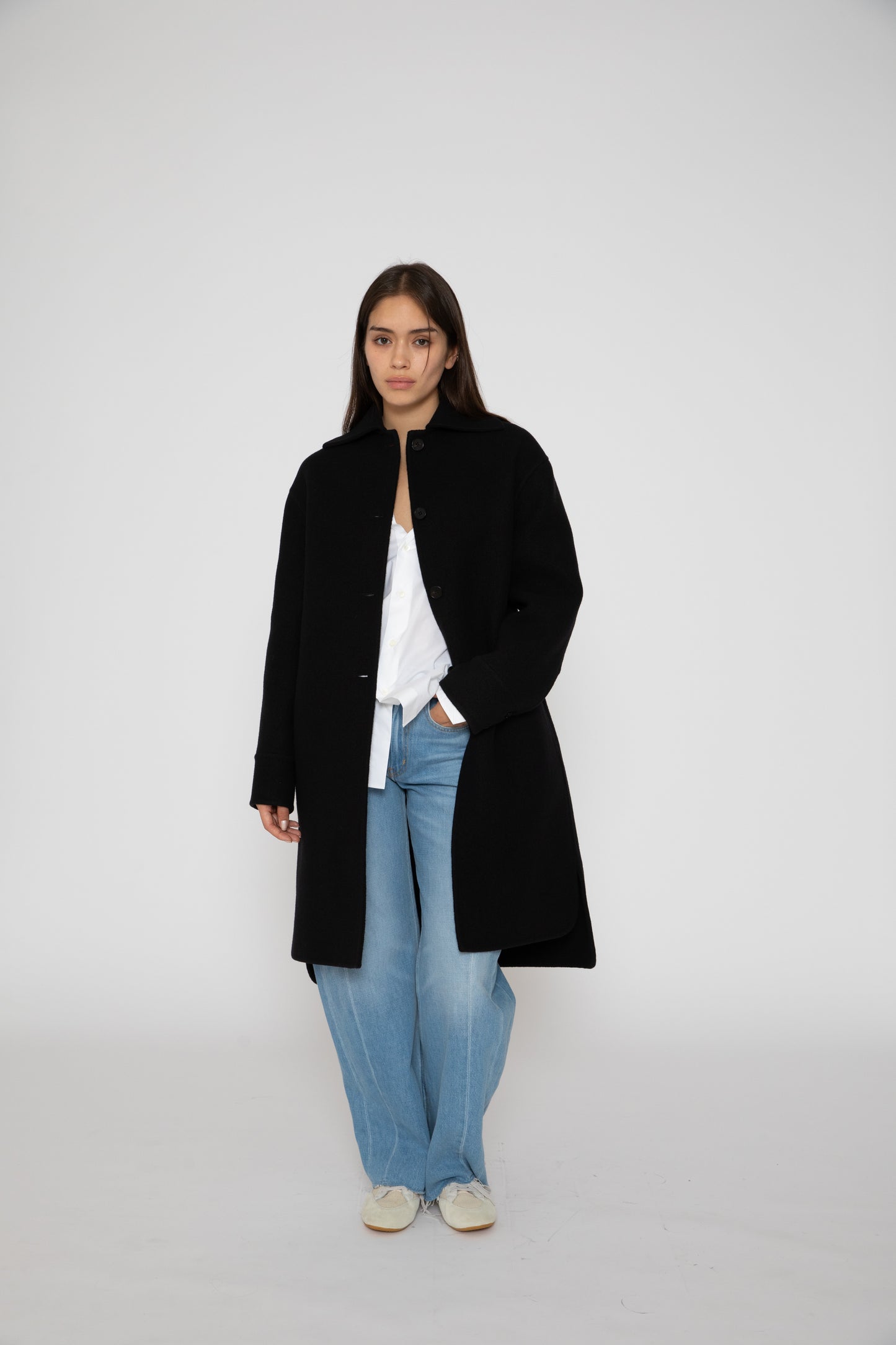 Double Faced Wool Coat in Navy