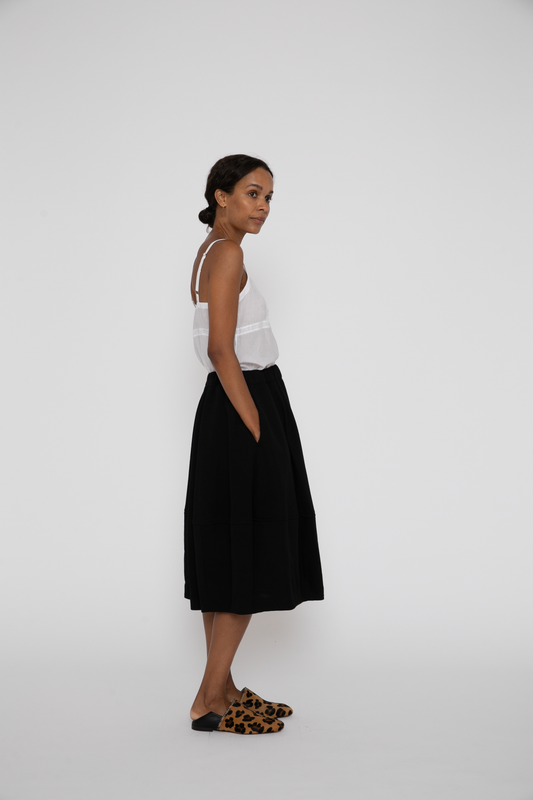 Wool Milano Rib Skirt in Black