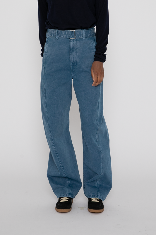 Twisted Belted Pants in Denim Snow Blue