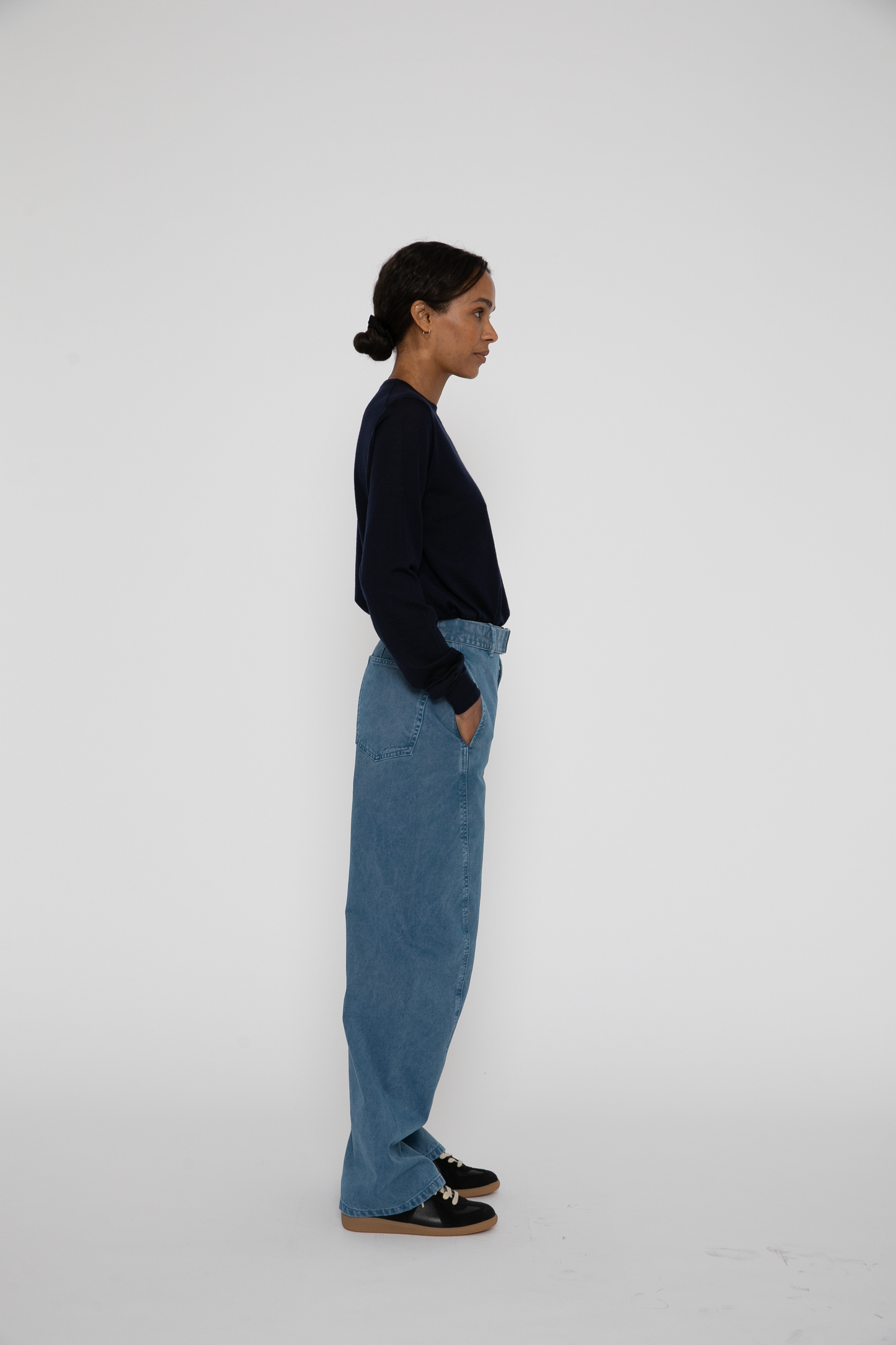 Twisted Belted Pants in Denim Snow Blue