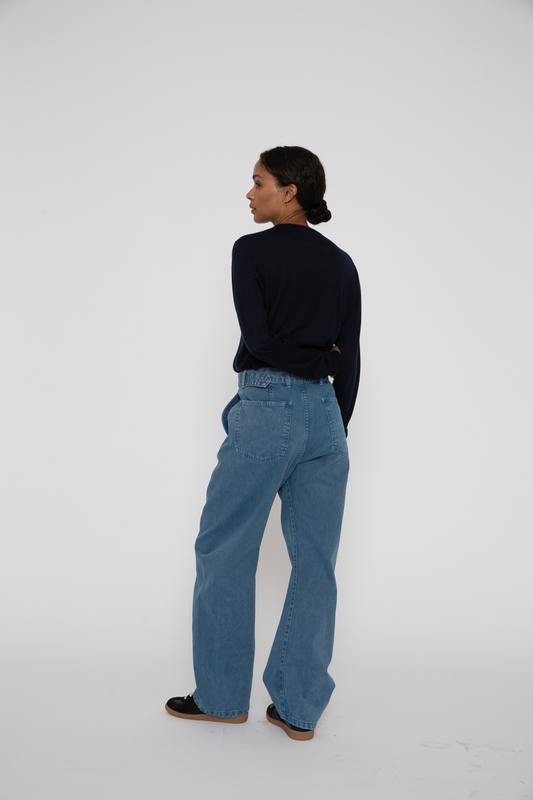 Twisted Belted Pants in Denim Snow Blue