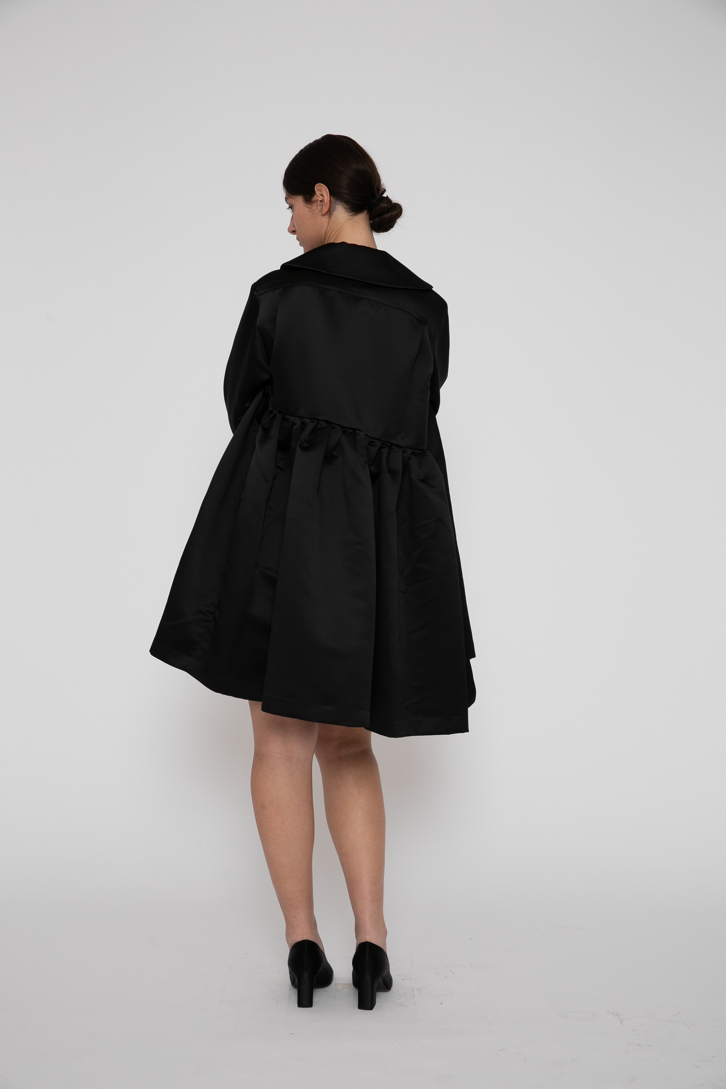 Thick Satin Asymmetrical Dress in Black