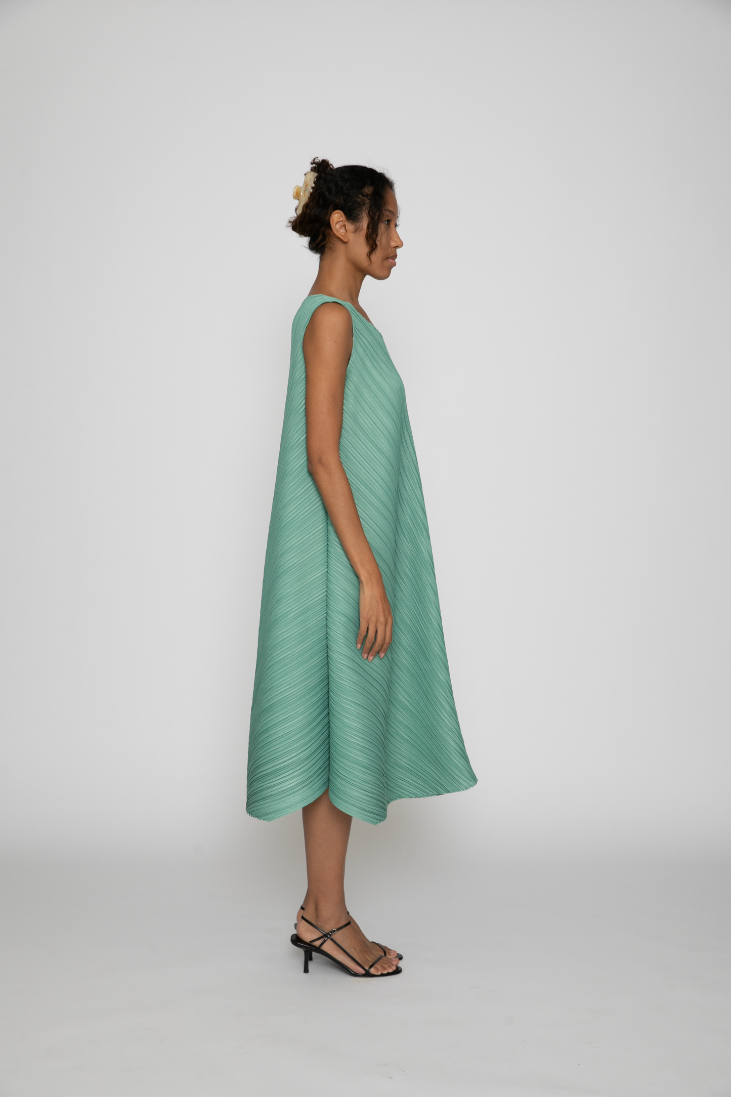 Mellow Pleats Dress in Steel Green