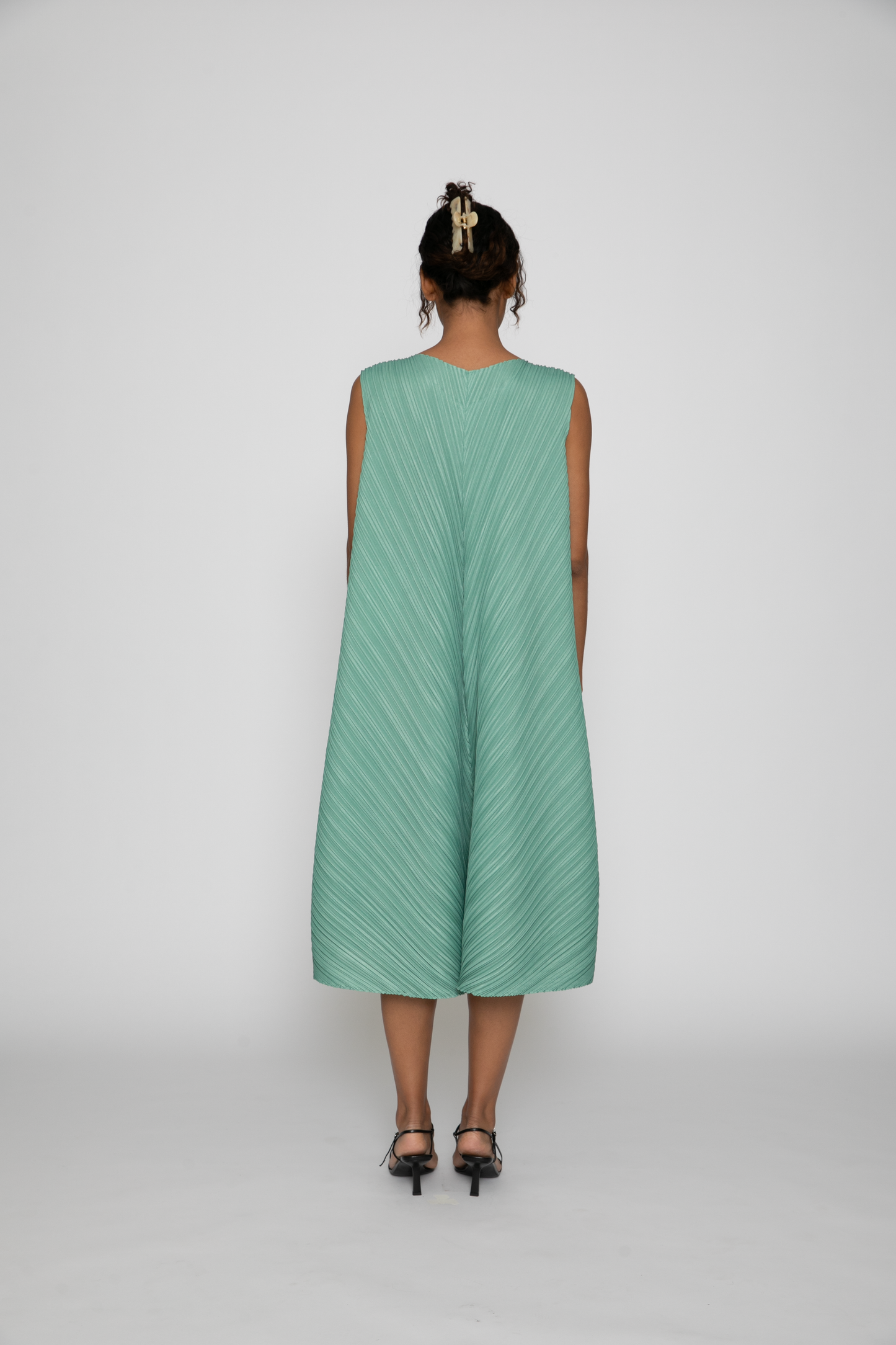 Mellow Pleats Dress in Steel Green