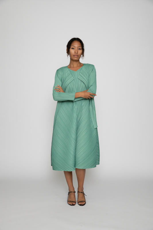 Mellow Pleats Dress in Steel Green