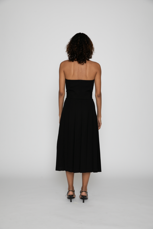 Strapless Pleated Dress in Black