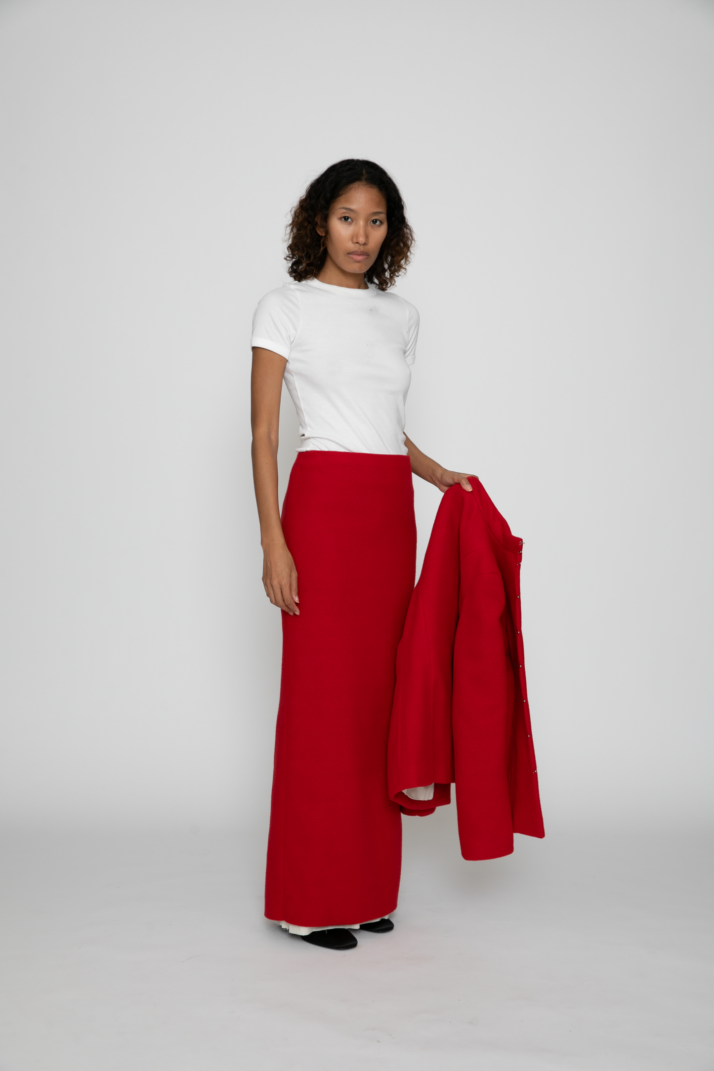 Long Fleece Skirt in Red