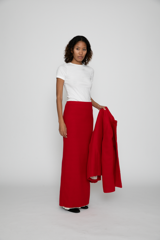 Long Fleece Skirt in Red