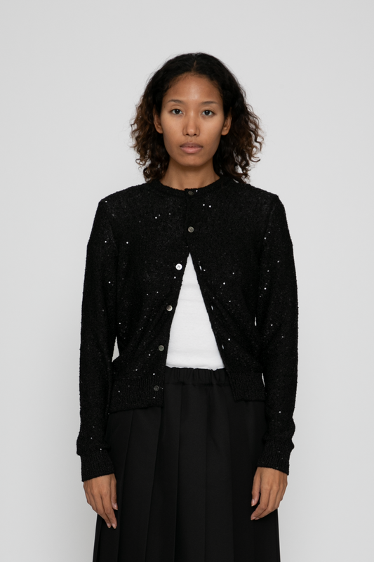 Spangle Thread Jersey Cardigan in Black