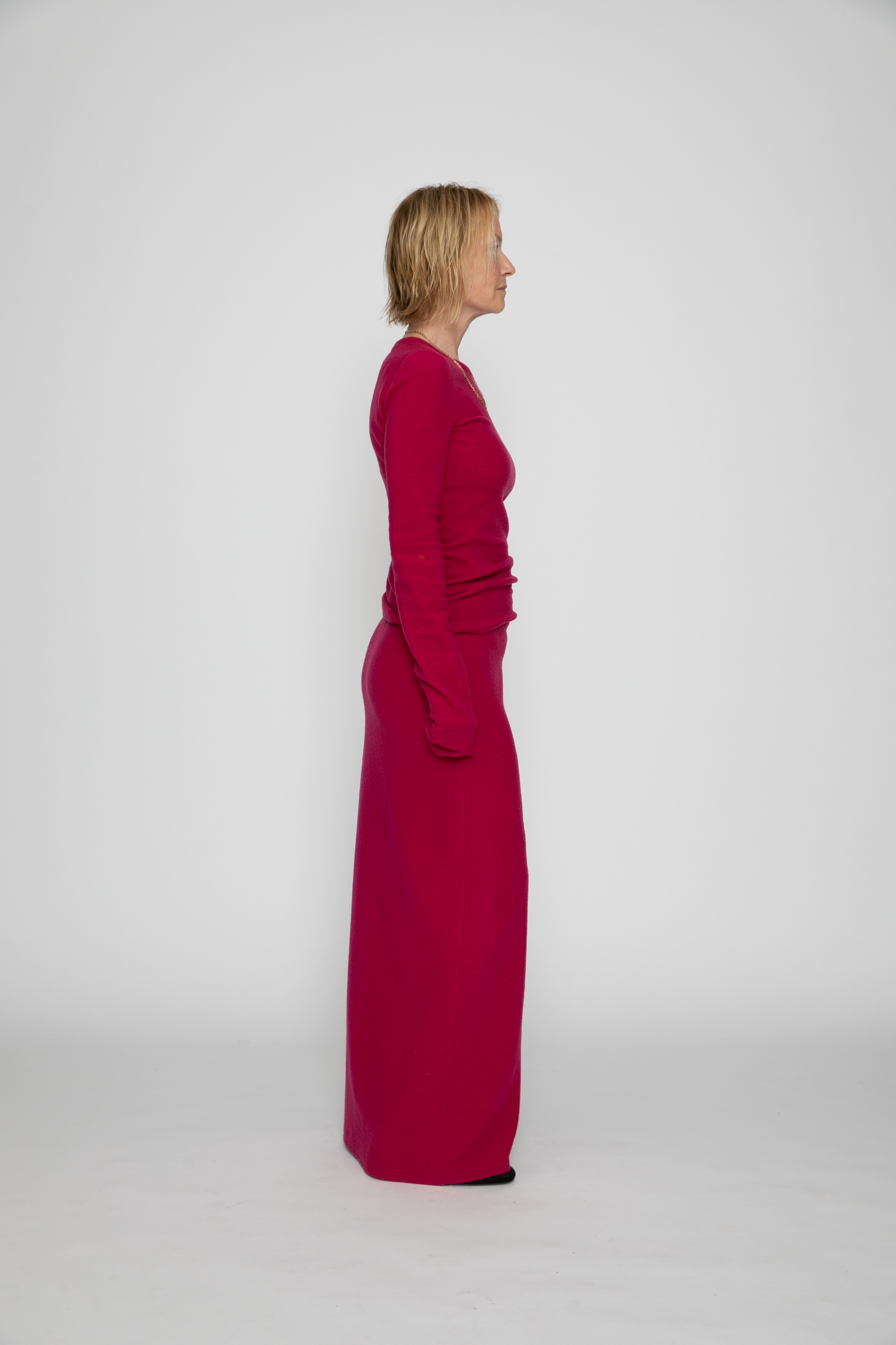 Long Jersey Skirt in Magenta