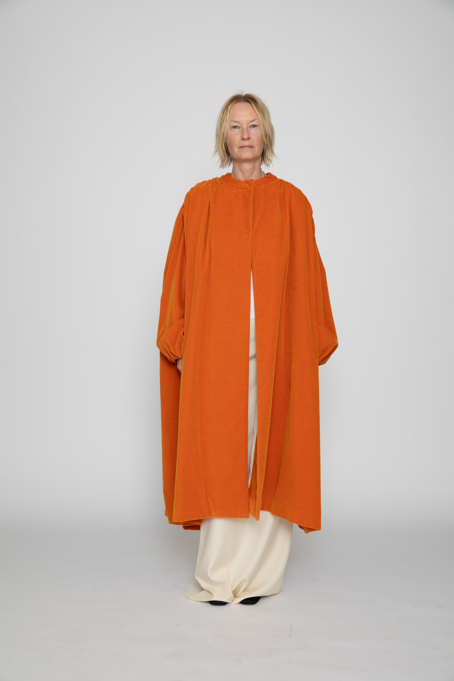 Gathered Opera Coat in Orange