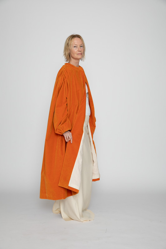 Gathered Opera Coat in Orange