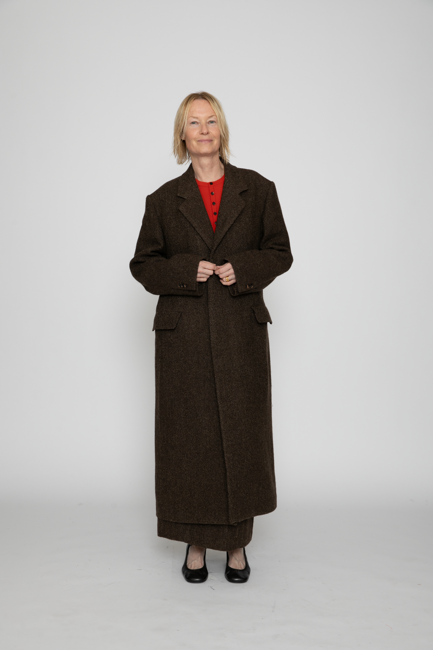 Shetland Wool Chesterfield Coat in Brown Tweed