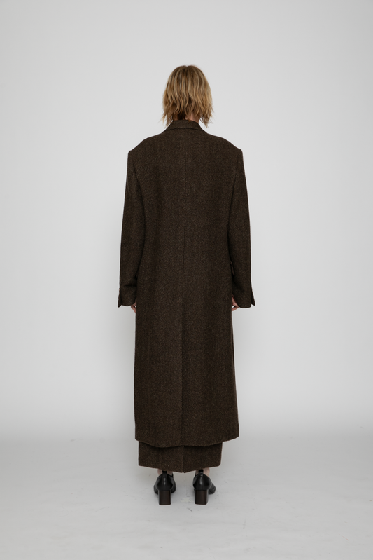 Shetland Wool Chesterfield Coat in Brown Tweed