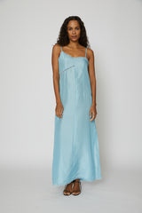 Sideways Silk Slip Dress in Blue