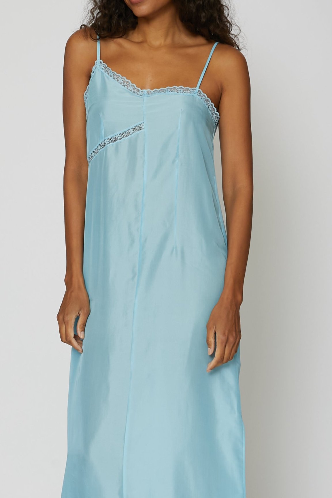 Sideways Silk Slip Dress in Blue