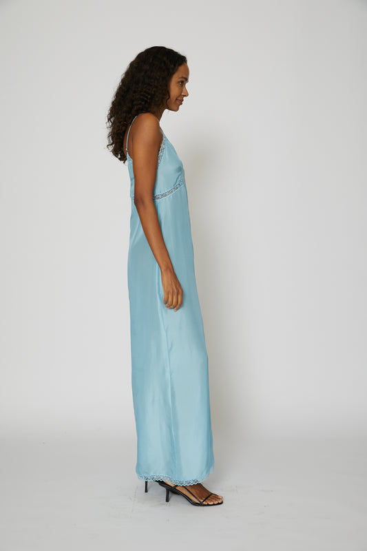 Sideways Silk Slip Dress in Blue