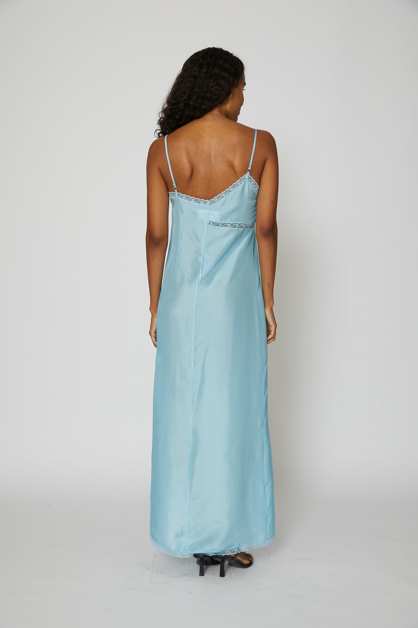 Sideways Silk Slip Dress in Blue