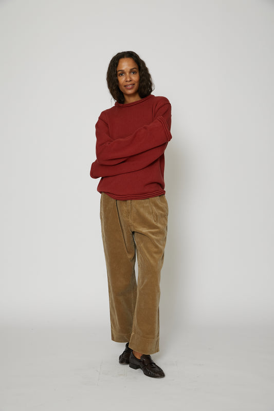 Pleated Crop Corduroy in Putty