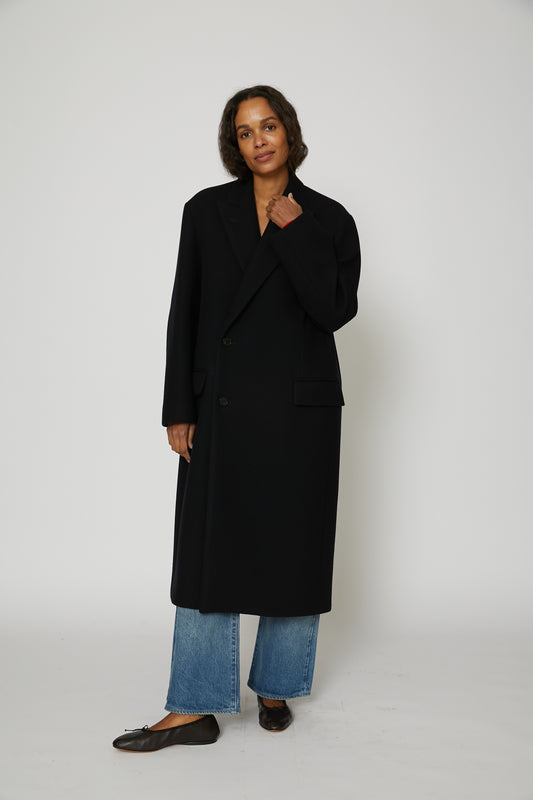 Sponge Wool Melton Chesterfield Coat in Dark Navy