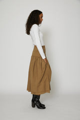 Multi-Topstitch Gathered Skirt in Cub Brown