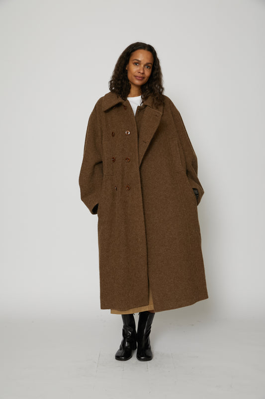 Asymmetrical Bathrobe Coat in Brown