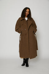 Asymmetrical Bathrobe Coat in Brown