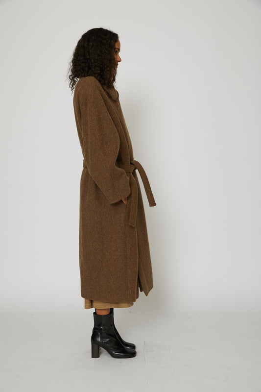 Asymmetrical Bathrobe Coat in Brown