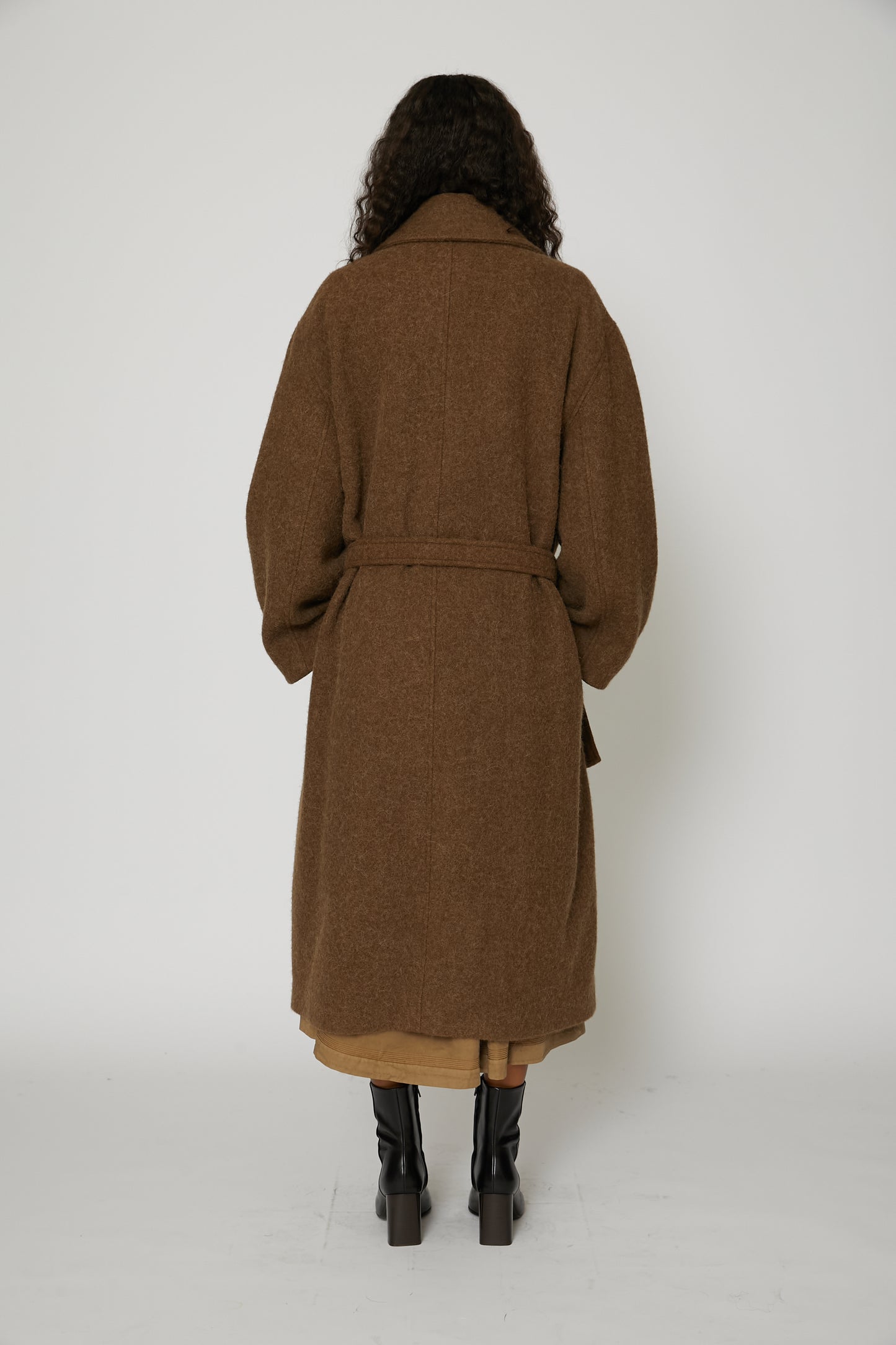 Asymmetrical Bathrobe Coat in Brown