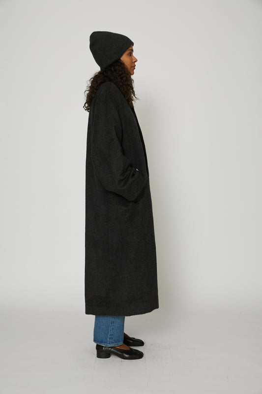 Brushed Car Coat in Black Melange