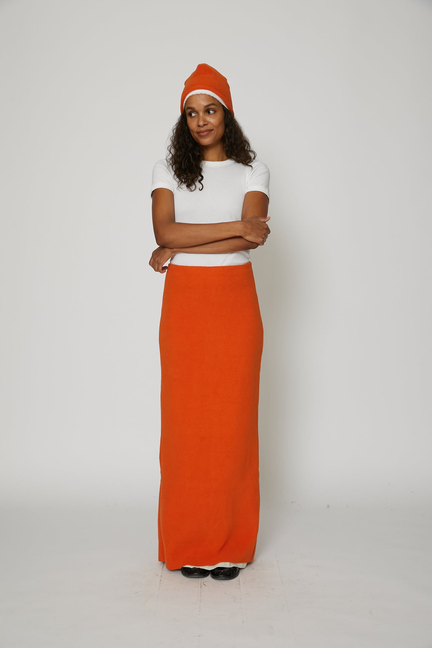 Long Fleece Skirt in Orange