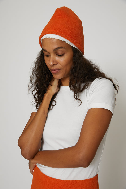 Fleece Cap with Rib Lining in Orange