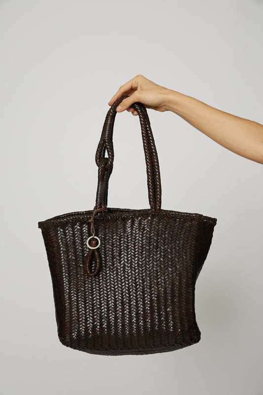 Chevron Leather Tote in Ristretto