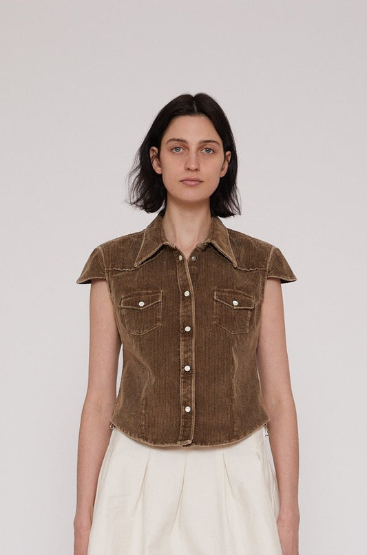 Daisy Shirt Short Sleeve in Brown Enzyme Cord