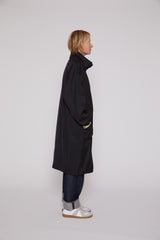 Hard Twist Polyester Satin Laminate Zip Coat in Black