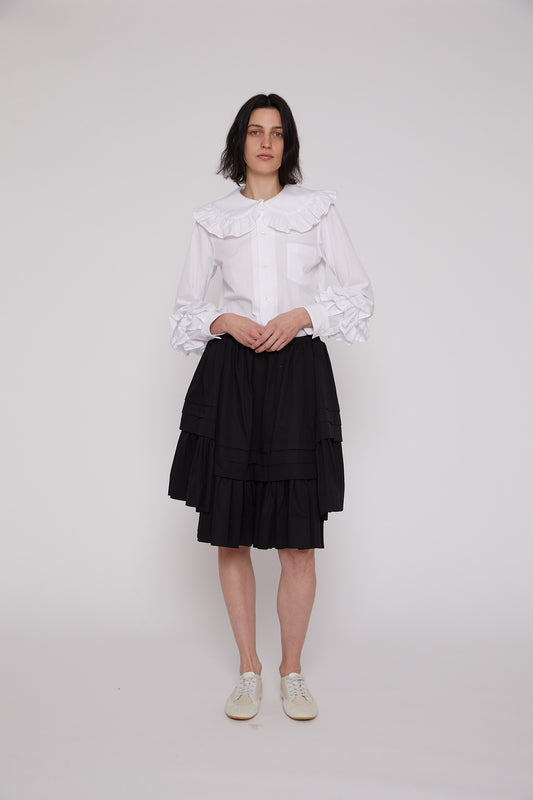 Button Down with Ruffles in White