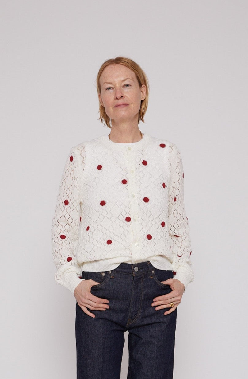 Polka Dot Sweater in White and Red